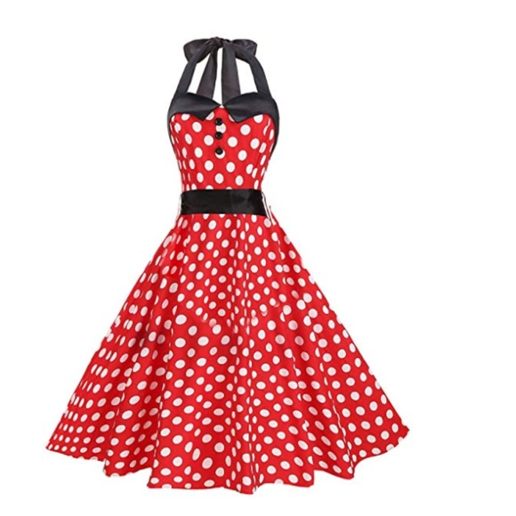 1950s Halter Style Vintage Polka Dot Swing Dress - Picture 1 of 5